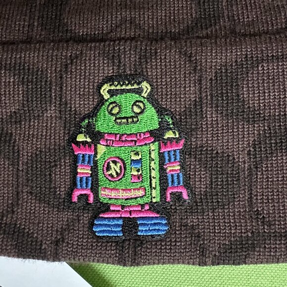 COACH SIGNATURE ROBOT PRINT KNIT BEANIE:NWT WALNUT/MULTI CX132 - Picture 5 of 9